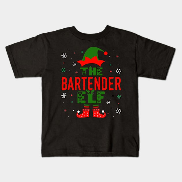 Family Christmas Matching Squad Outfit Elf Funny Bartender Kids T-Shirt by TheVintageChaosCo.